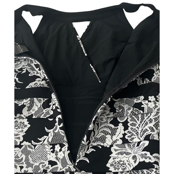 WHBM SLEEVELESS MIDI SLIMMING LAYERED BODYCON DRESS, WOMENS, 6, BLACK/WHITE FLOR - Picture 7 of 12